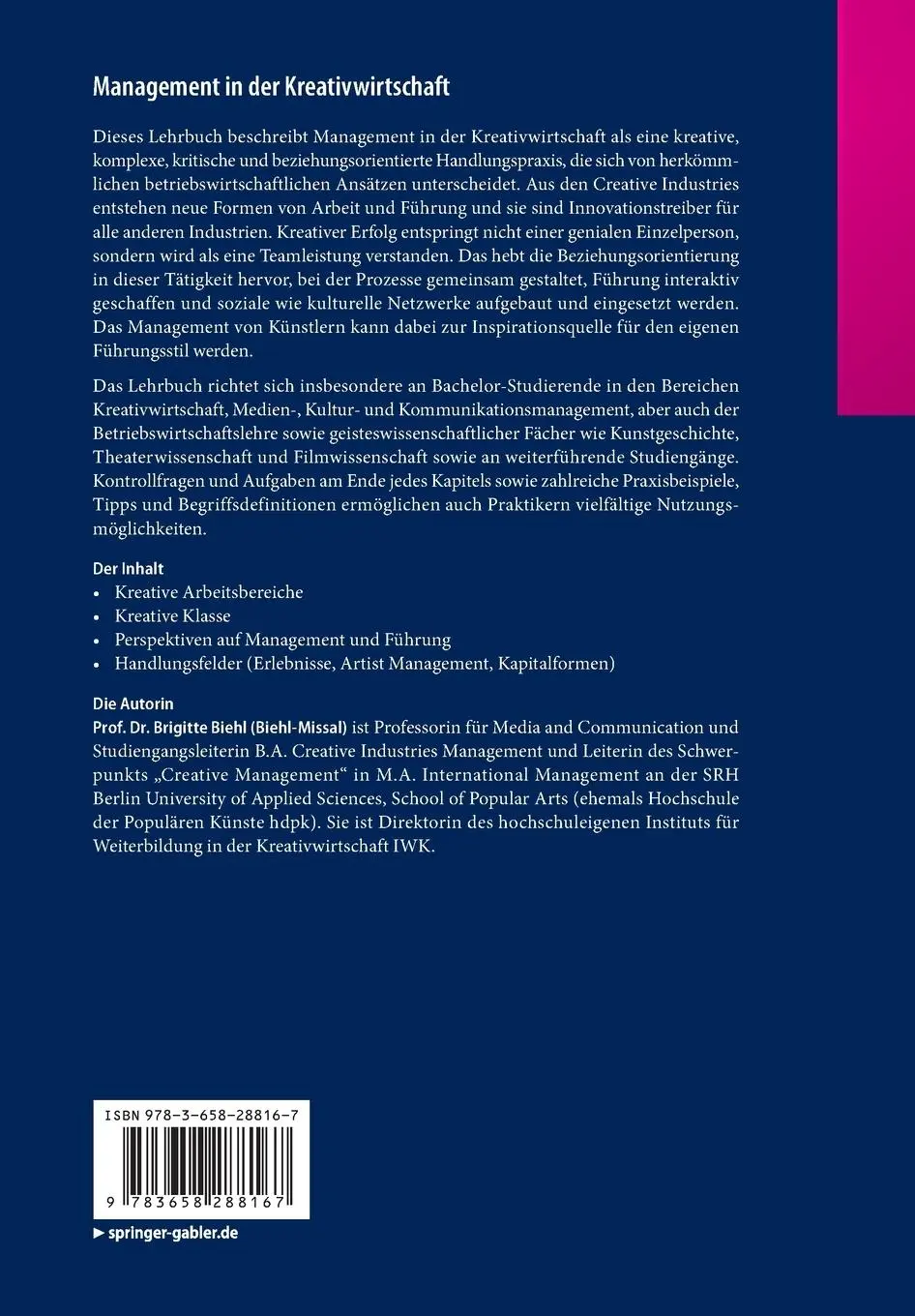Rückseite: 9783658288167 | Management in der Kreativwirtschaft | Grundlagen und Basiswissen