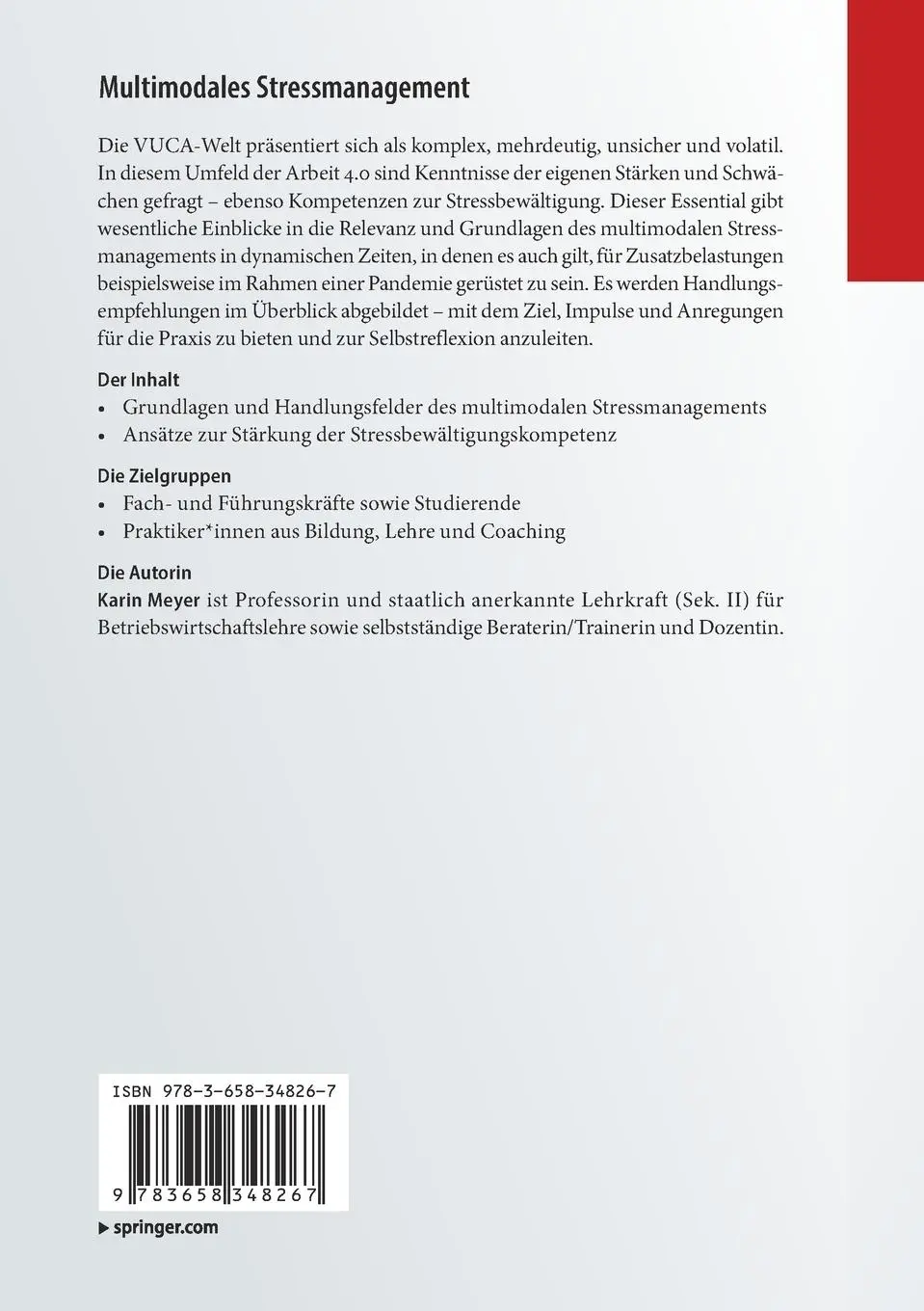 Rückseite: 9783658348267 | Multimodales Stressmanagement | Karin Meyer | Taschenbuch | ix | 2021