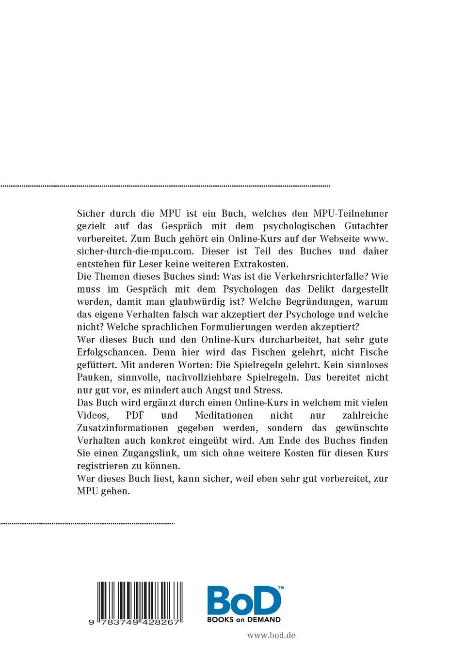 Rückseite: 9783749428267 | Sicher durch die MPU | Inke Jochims | Taschenbuch | Paperback | 132 S.