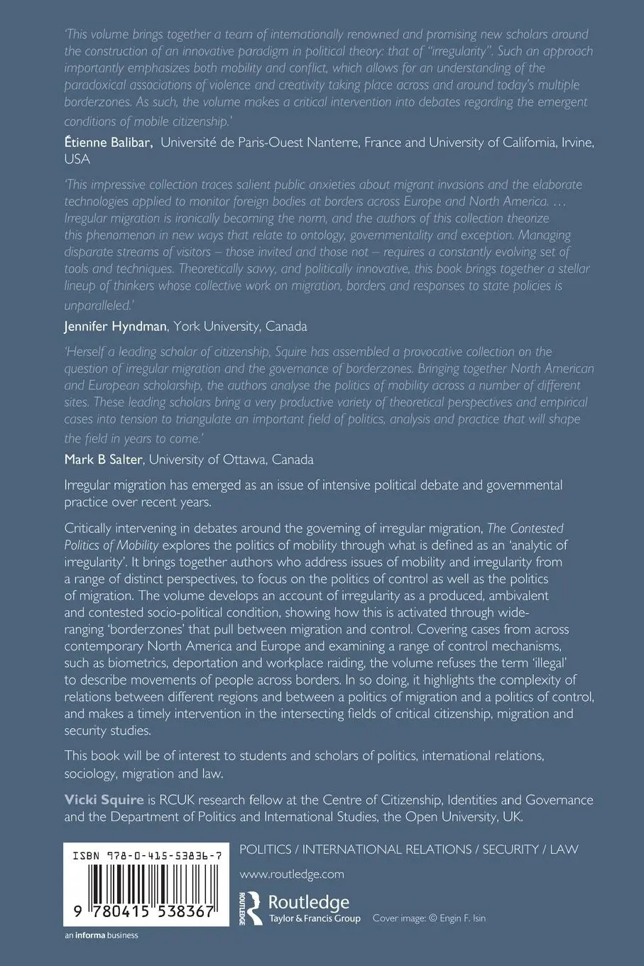 Rückseite: 9780415538367 | The Contested Politics of Mobility | Borderzones and Irregularity