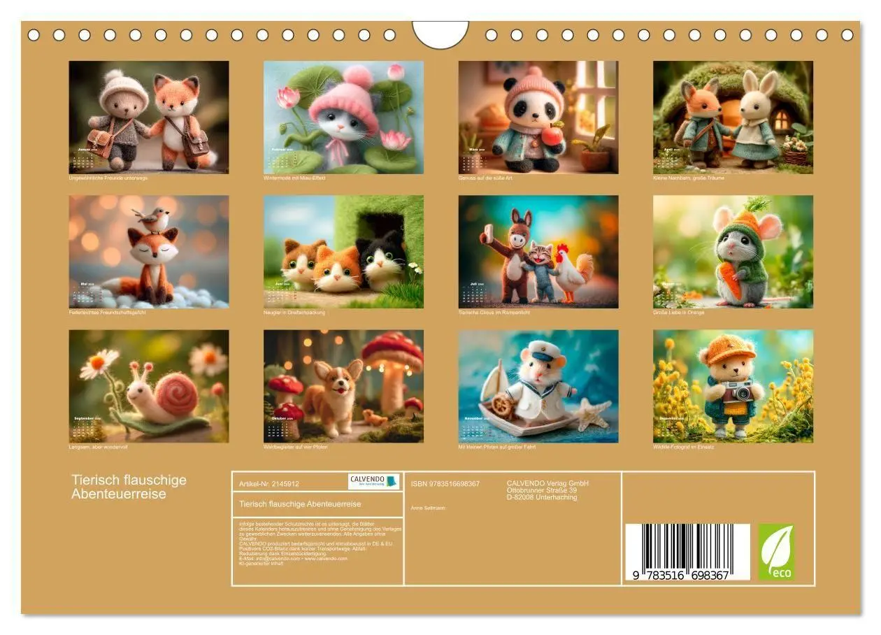 Bild: 9783516698367 | Tierisch flauschige Abenteuerreise (Wandkalender 2026 DIN A4 quer),...