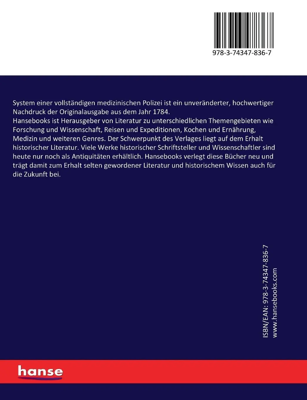 Rückseite: 9783743478367 | System einer vollständigen medizinischen Polizei | Johann Peter Frank