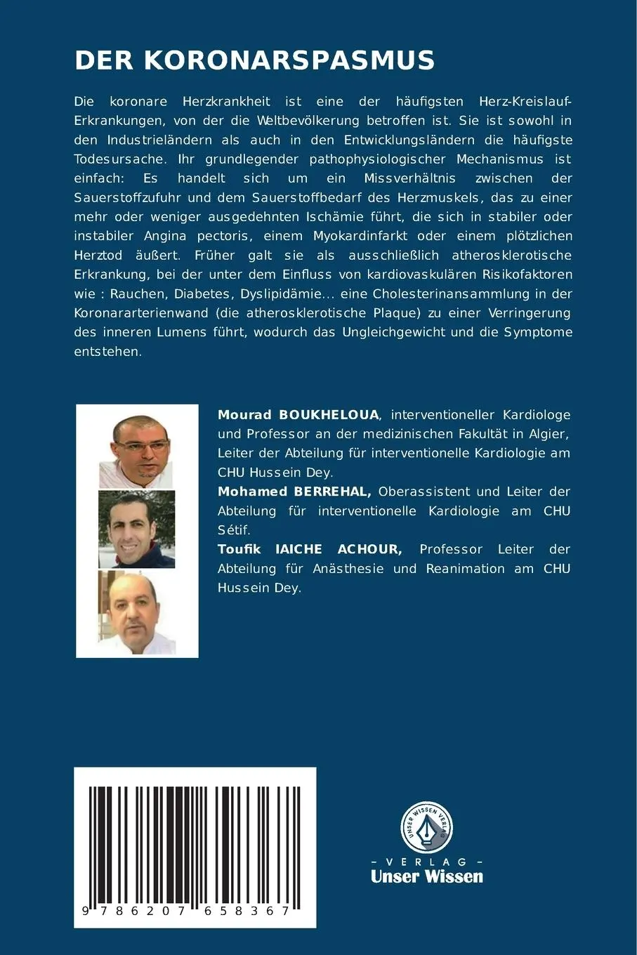 Rückseite: 9786207658367 | DER KORONARSPASMUS | Mourad Boukheloua (u. a.) | Taschenbuch | 100 S.