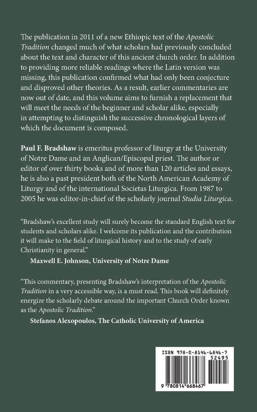 Rückseite: 9780814668467 | Apostolic Tradition | A New Commentary | Paul F Bradshaw | Taschenbuch