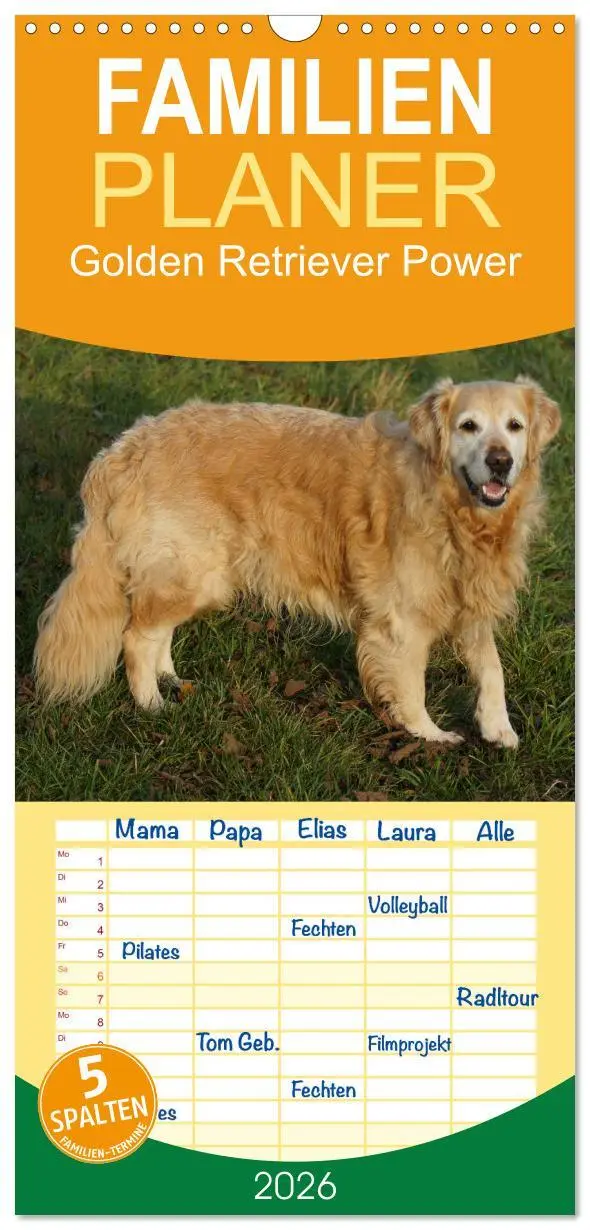 Cover: 9783516518467 | Familienplaner 2026 - Golden Retriever Power mit 5 Spalten...