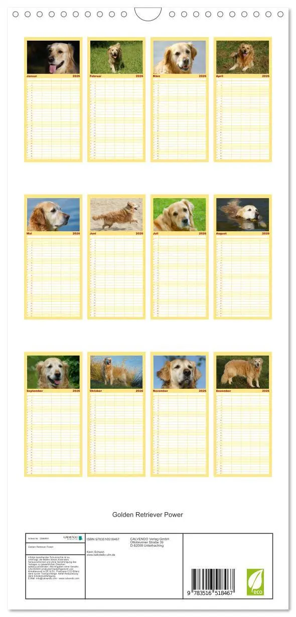 Bild: 9783516518467 | Familienplaner 2026 - Golden Retriever Power mit 5 Spalten...