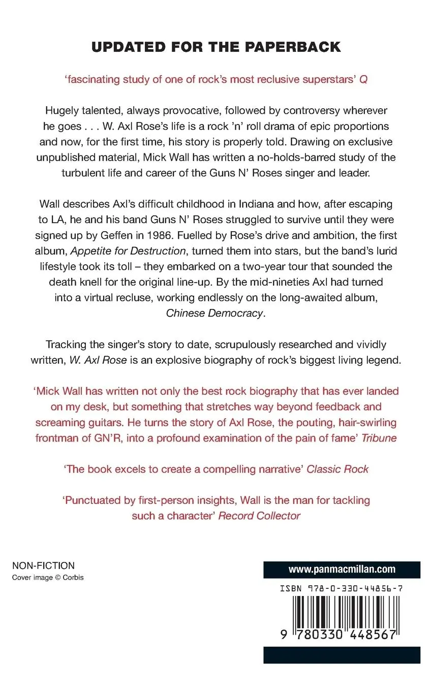 Rückseite: 9780330448567 | W. Axl Rose | The Unauthorized Biography | Mick Wall | Taschenbuch