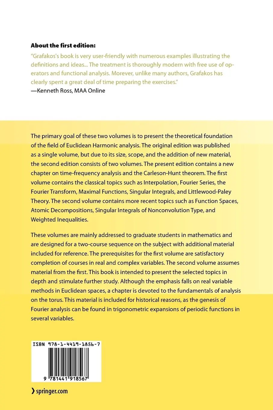 Rückseite: 9781441918567 | Modern Fourier Analysis | Loukas Grafakos | Taschenbuch | Englisch