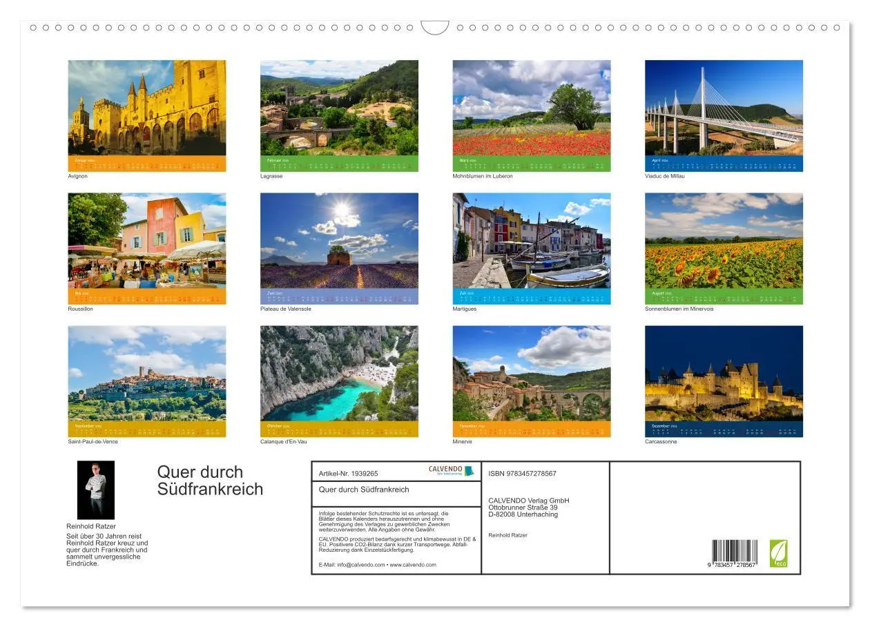 Bild: 9783457278567 | Quer durch Südfrankreich (Wandkalender 2026 DIN A2 quer), CALVENDO...