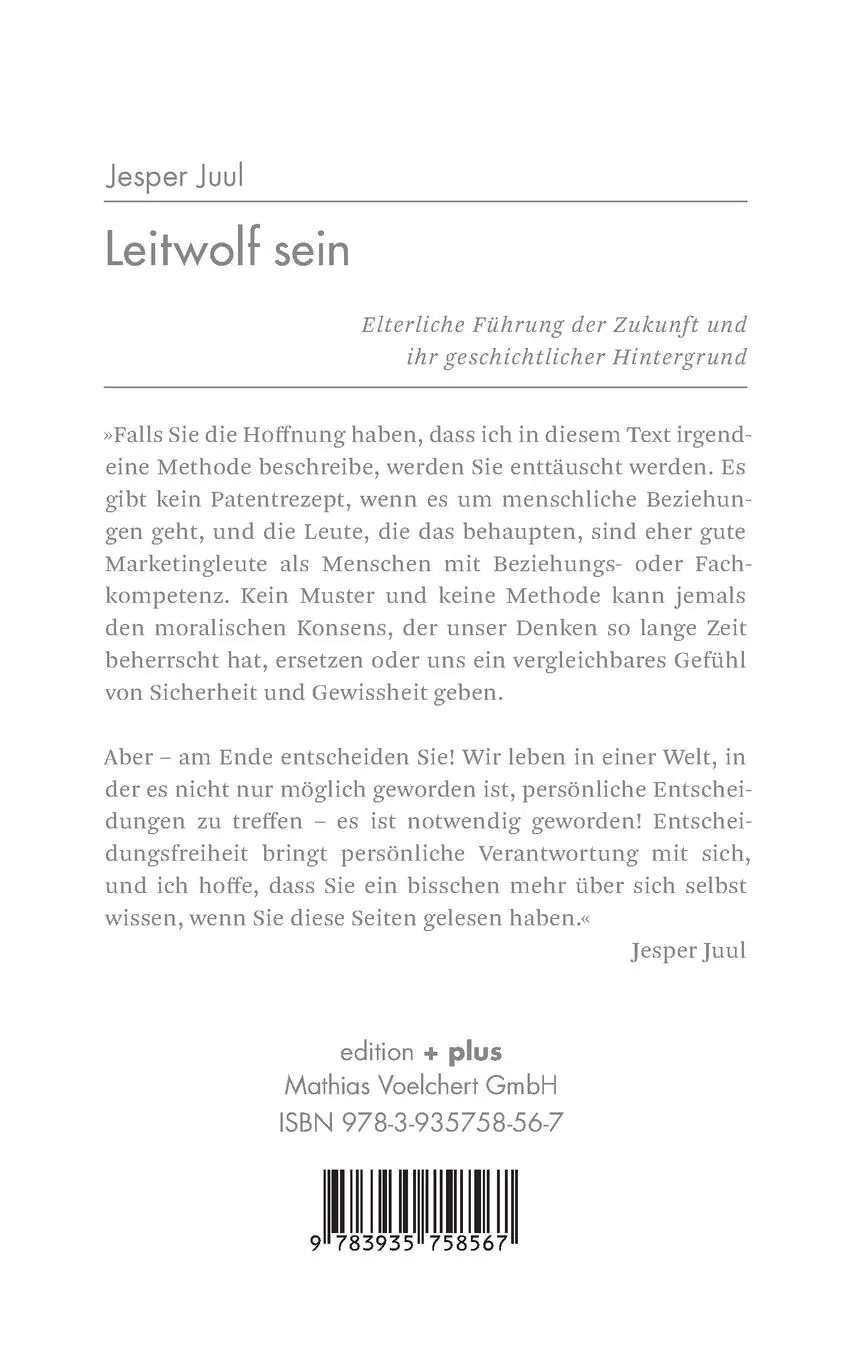 Rückseite: 9783935758567 | Leitwolf sein | Jesper Juul | Taschenbuch | 80 S. | Deutsch | 2014