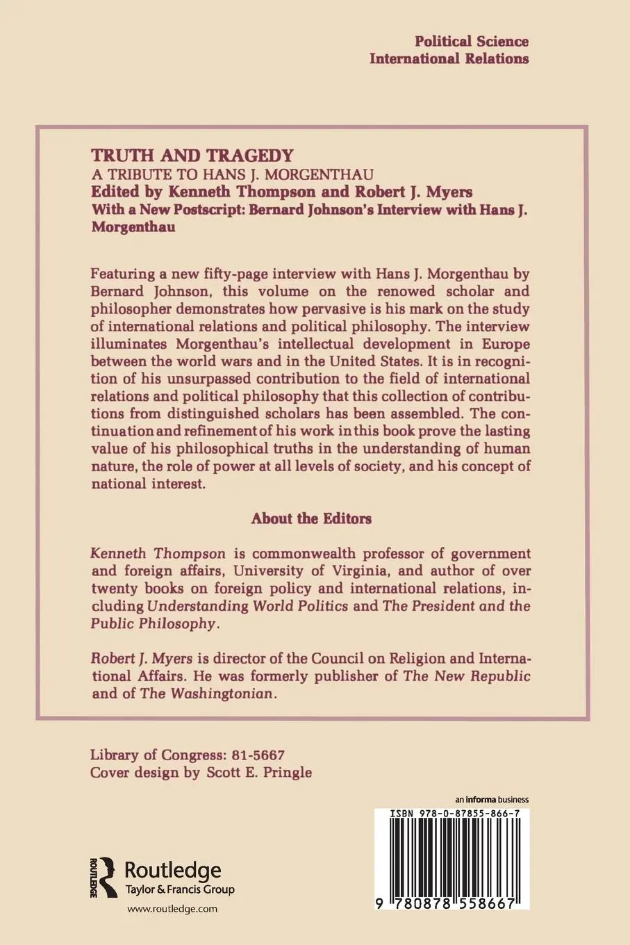 Rückseite: 9780878558667 | Truth and Tragedy | Tribute to Hans J. Morgenthau | Kenneth Thompson