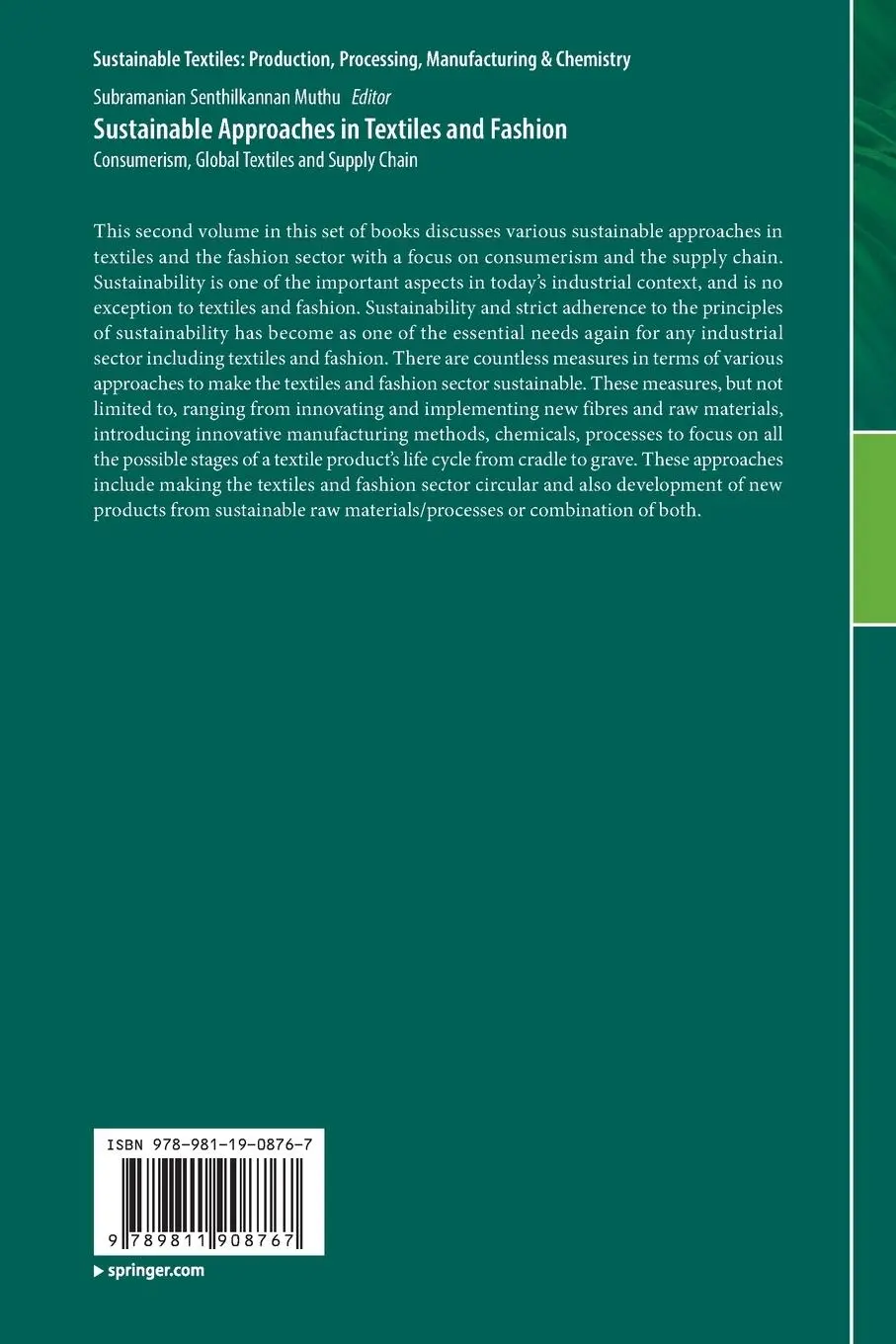 Rückseite: 9789811908767 | Sustainable Approaches in Textiles and Fashion | Muthu | Taschenbuch