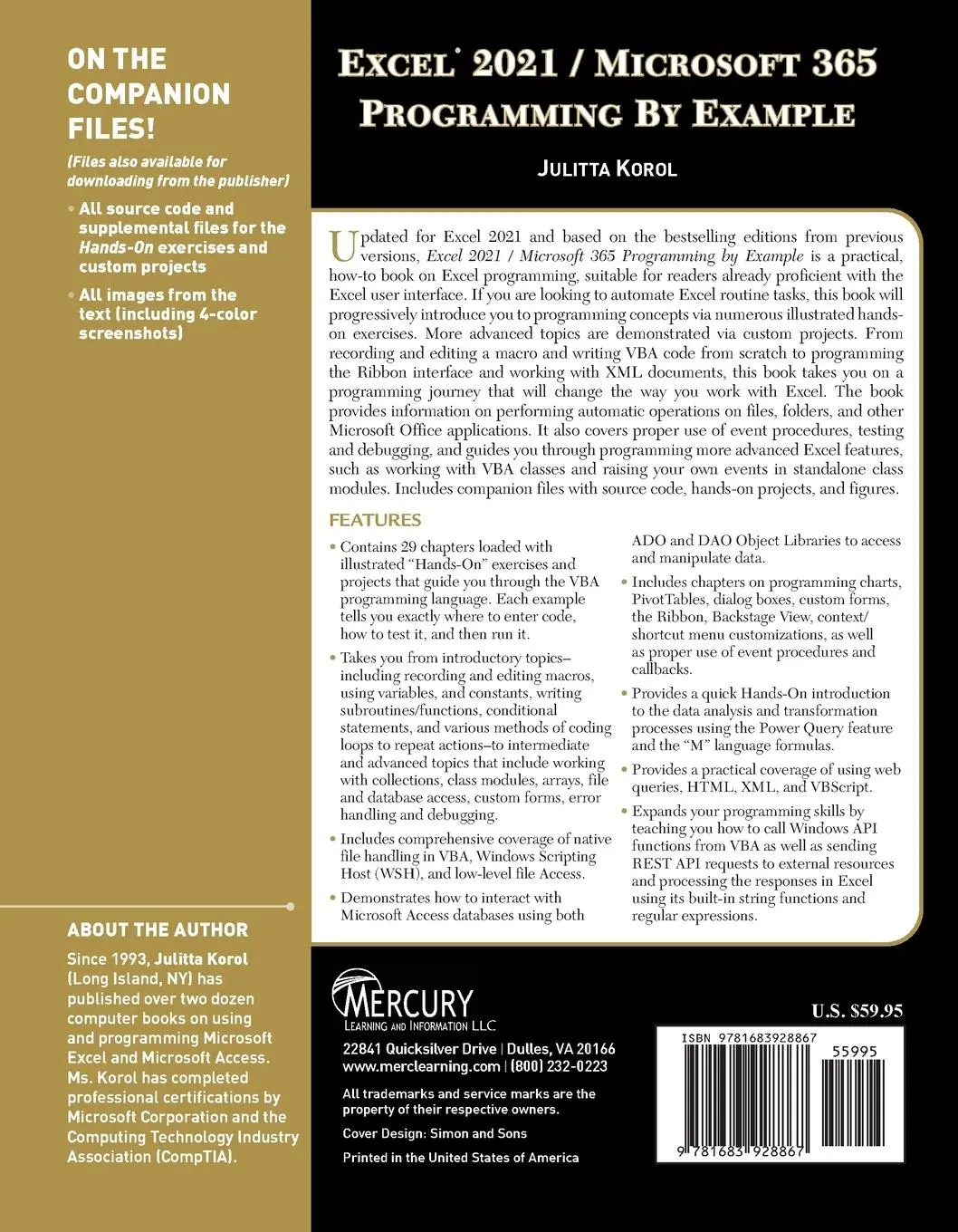 Rückseite: 9781683928867 | Excel 2021 / Microsoft 365 Programming By Example | Julitta Korol