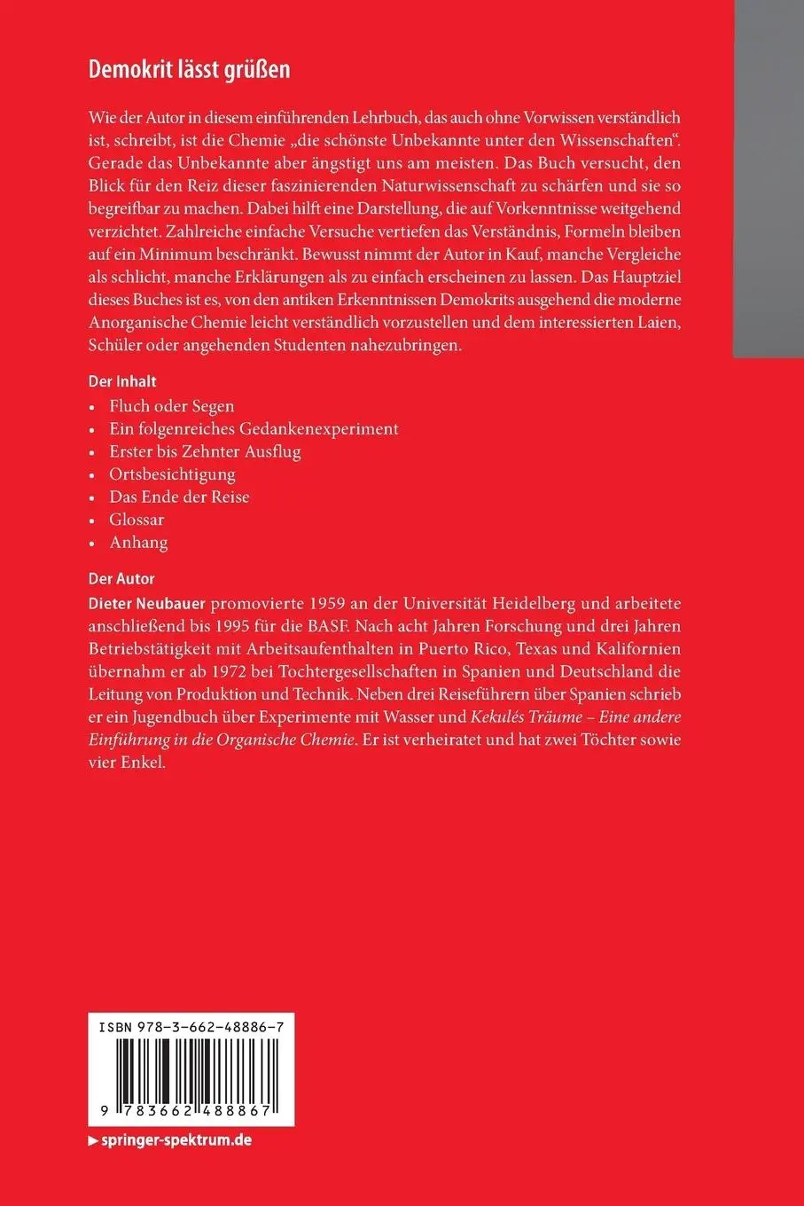 Rückseite: 9783662488867 | Demokrit lässt grüßen | Dieter Neubauer | Taschenbuch | xix | Deutsch