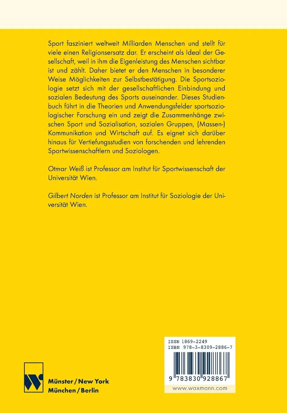 Rückseite: 9783830928867 | Einführung in die Sportsoziologie | Otmar Weiß (u. a.) | Taschenbuch