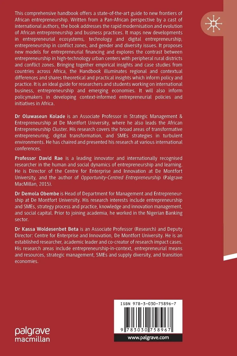 Rückseite: 9783030758967 | The Palgrave Handbook of African Entrepreneurship | Kolade (u. a.)