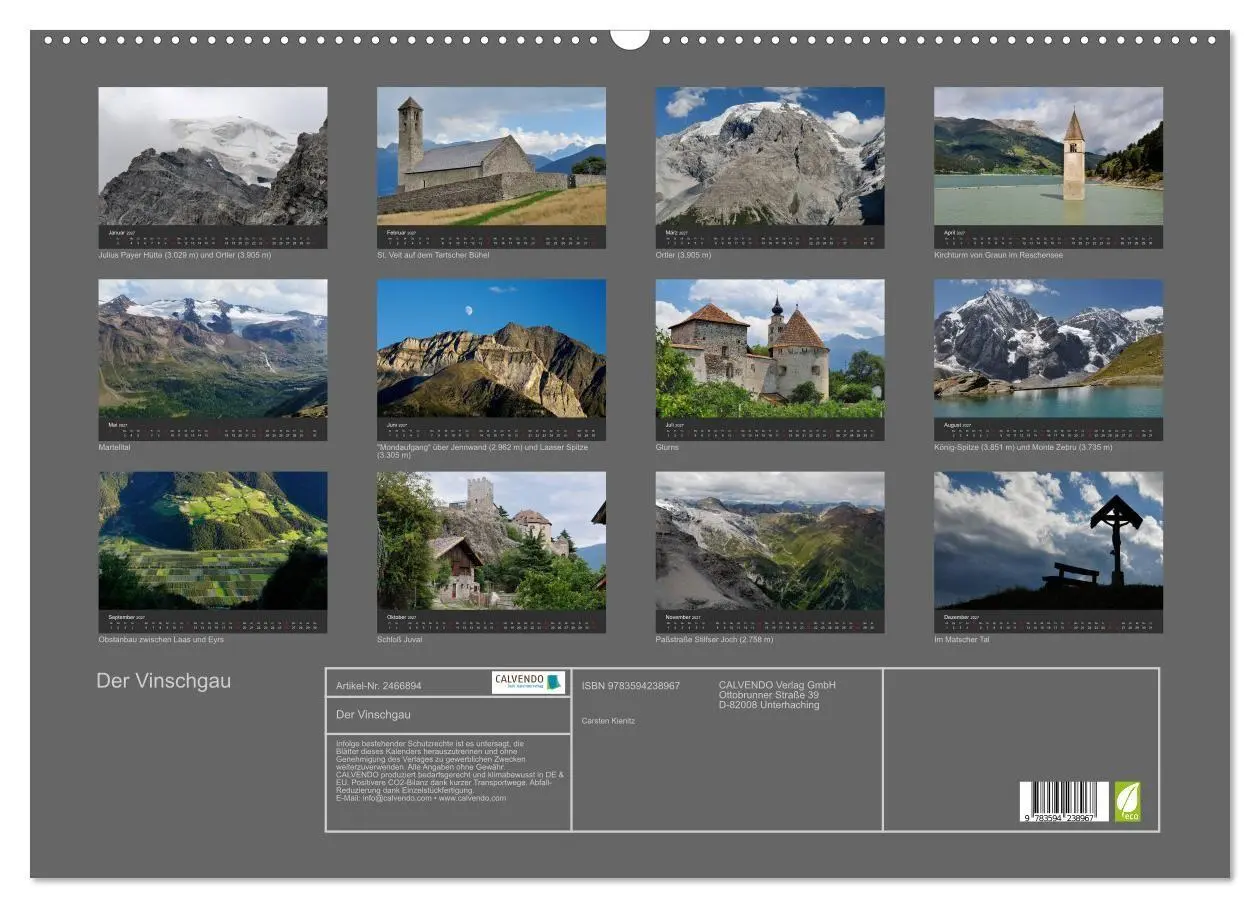 Bild: 9783594238967 | Der Vinschgau (Wandkalender 2027 DIN A2 quer), CALVENDO Monatskalender