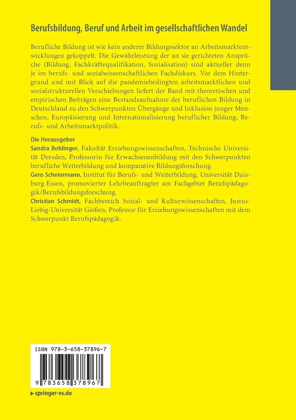 Rückseite: 9783658378967 | Berufsbildung, Beruf und Arbeit im gesellschaftlichen Wandel | Buch