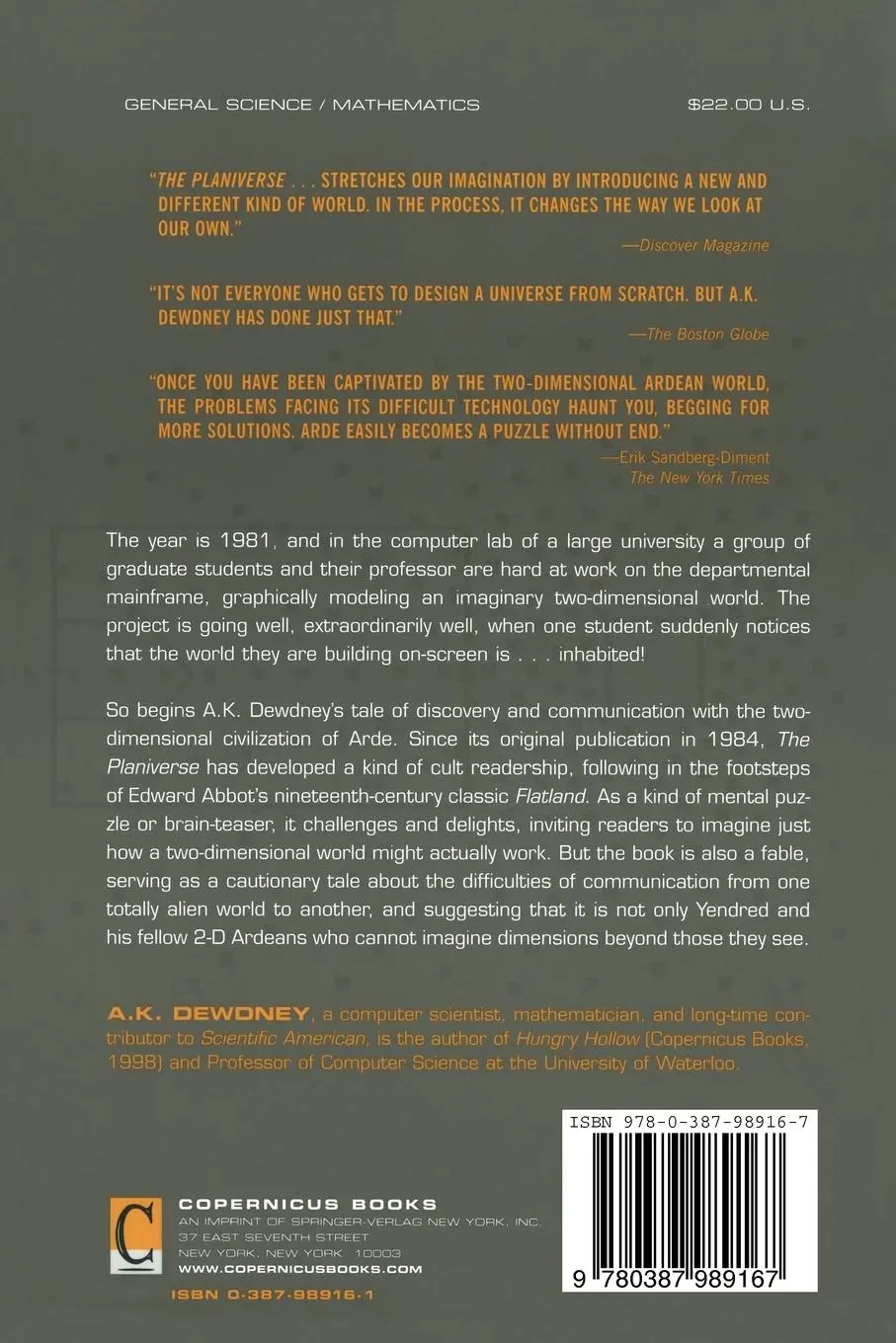 Rückseite: 9780387989167 | The Planiverse | Computer Contact with a Two-Dimensional World | Buch