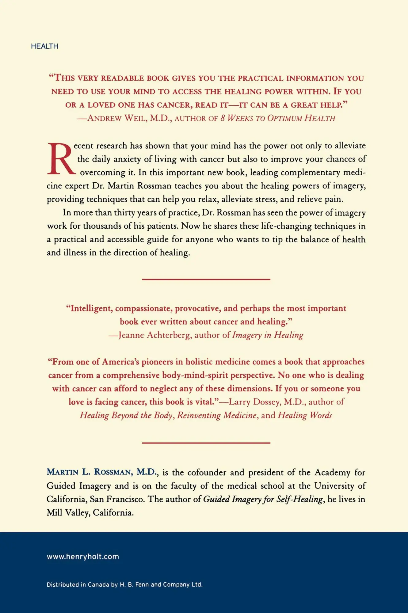 Rückseite: 9780805069167 | Fighting Cancer from Within | Martin Rossman | Taschenbuch | Englisch