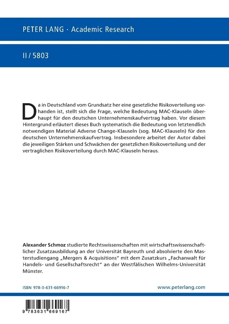 Rückseite: 9783631669167 | Die Bedeutung von MAC-Klauseln für den deutschen...