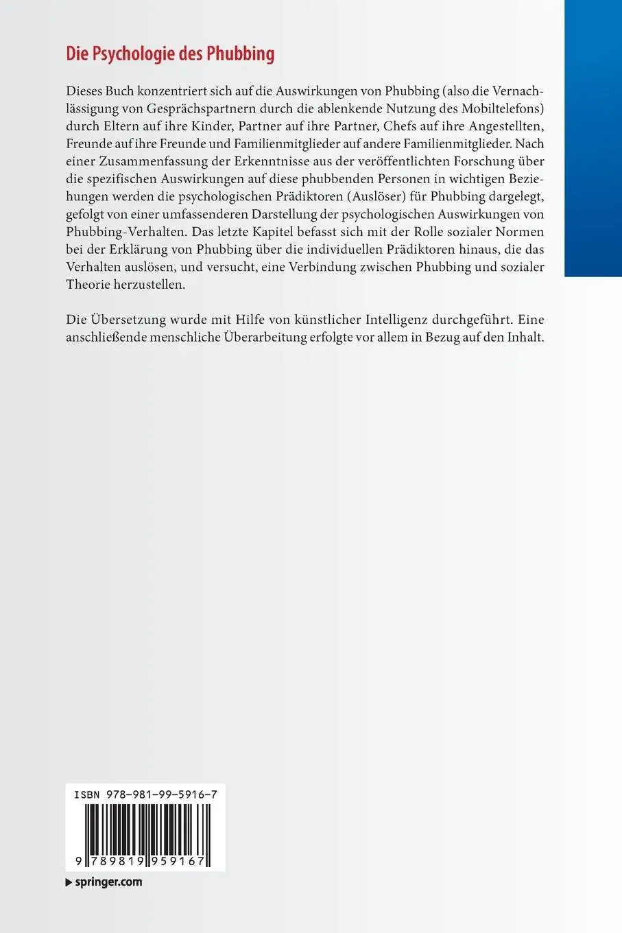 Rückseite: 9789819959167 | Die Psychologie des Phubbing | Yeslam Al-Saggaf | Taschenbuch | xi