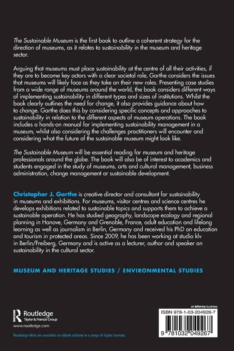 Rückseite: 9781032049267 | The Sustainable Museum | Christopher J. Garthe | Taschenbuch | 2022