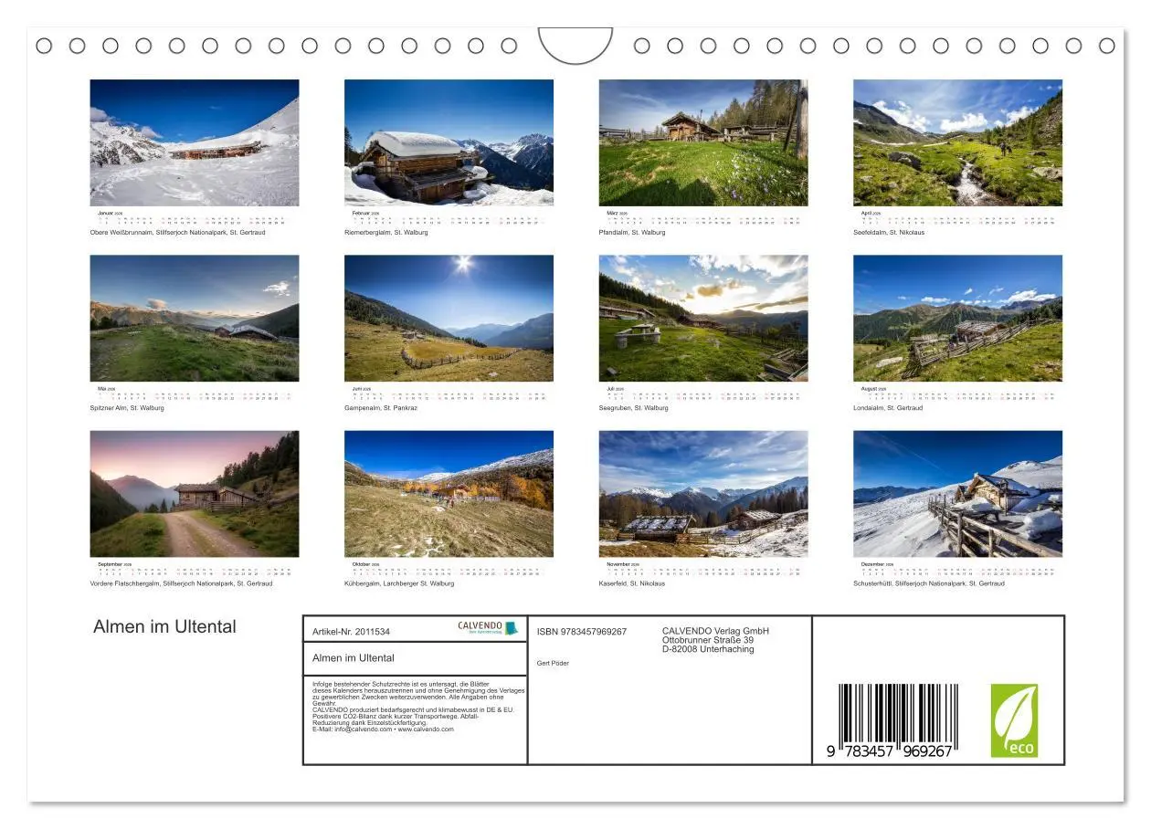 Bild: 9783457969267 | Almen im Ultental (Wandkalender 2026 DIN A4 quer), CALVENDO...