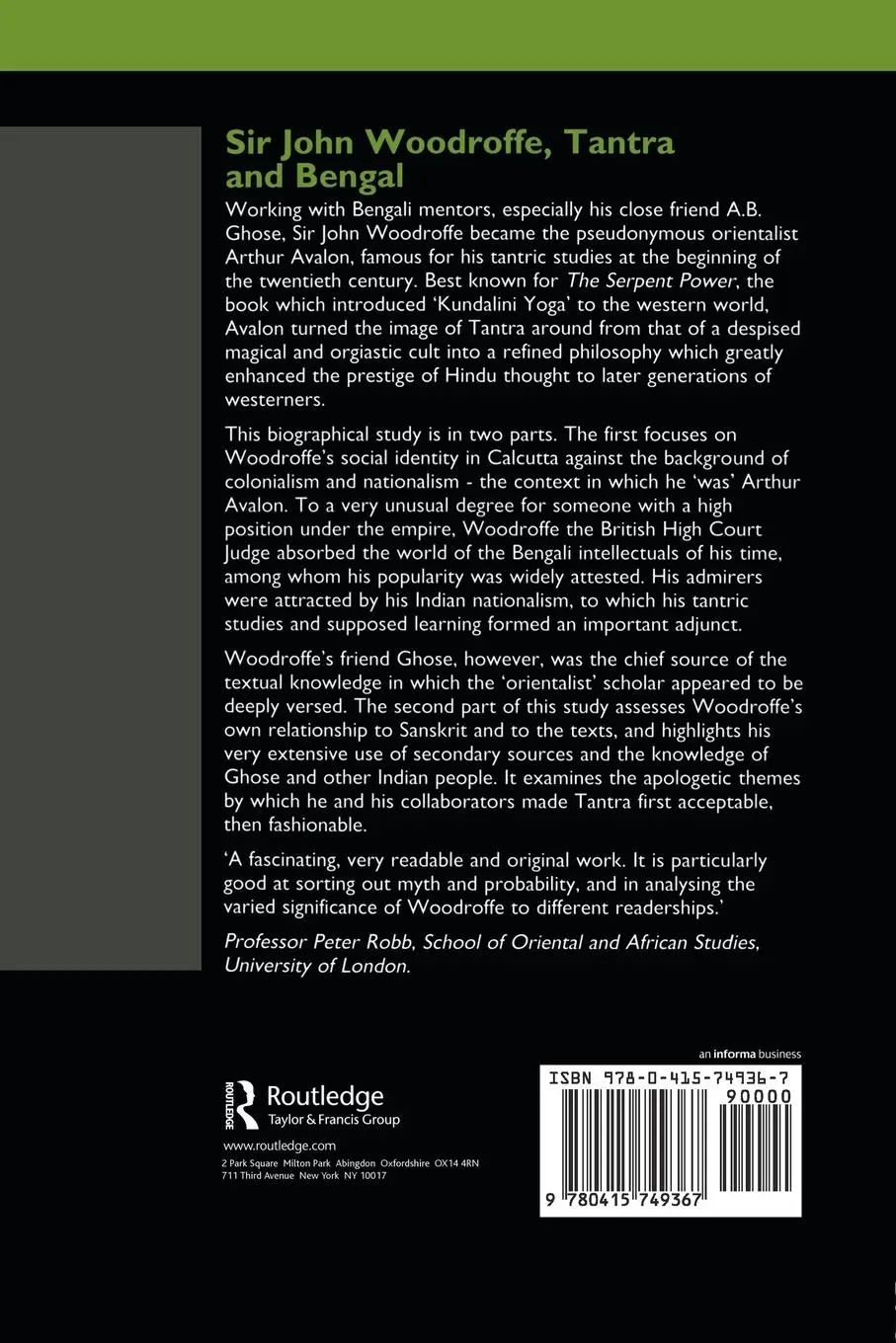 Rückseite: 9780415749367 | Sir John Woodroffe, Tantra and Bengal | Kathleen Taylor | Taschenbuch