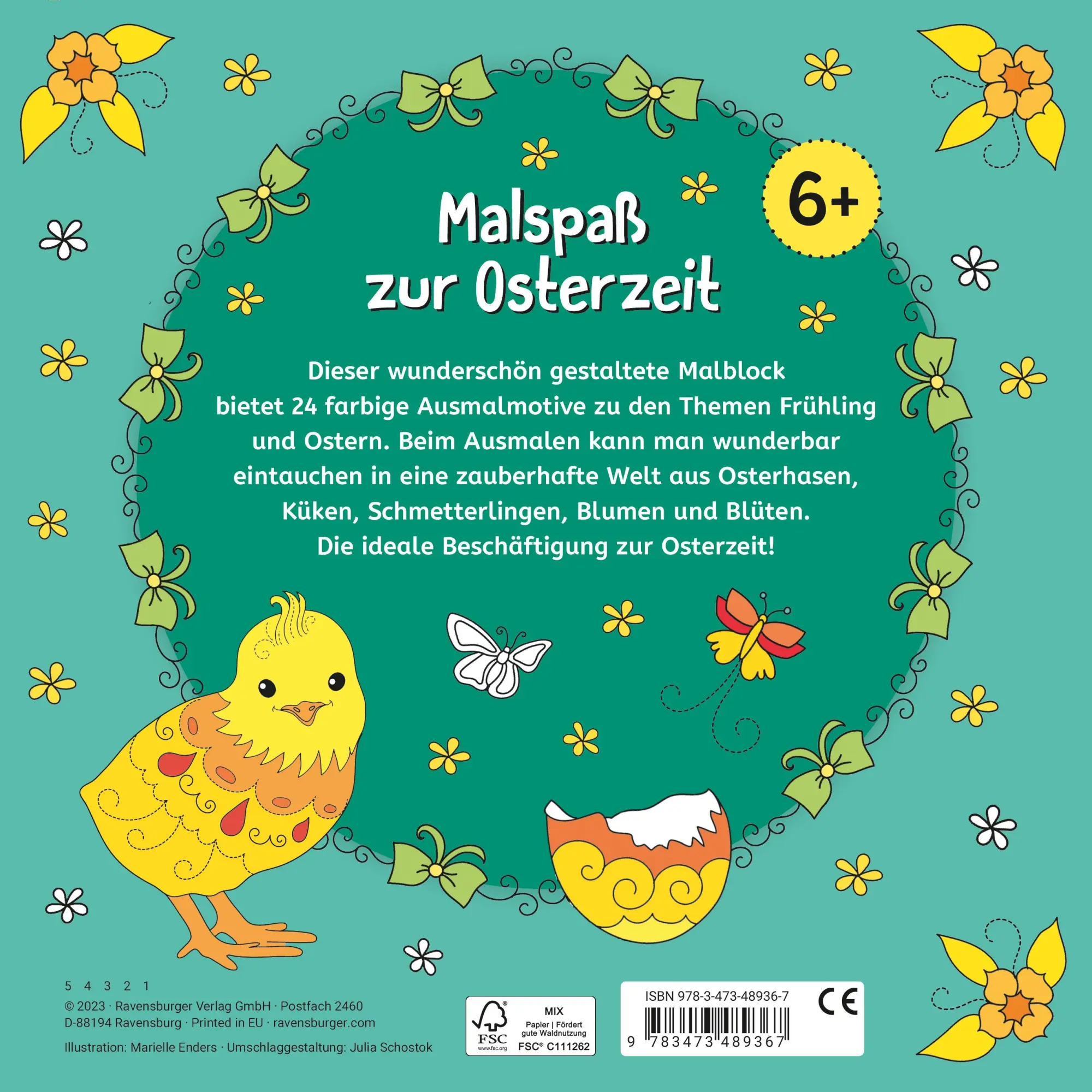 Rückseite: 9783473489367 | Mein Malblock: Frohe Ostern | Marielle Enders | Taschenbuch | 48 S.