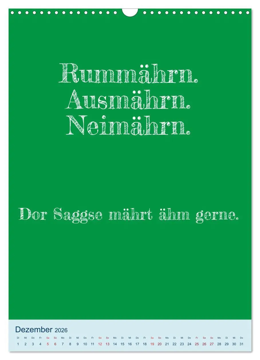 Bild: 9783516359367 | Humorvoller Mundartkalender Sachsen (Wandkalender 2026 DIN A3...