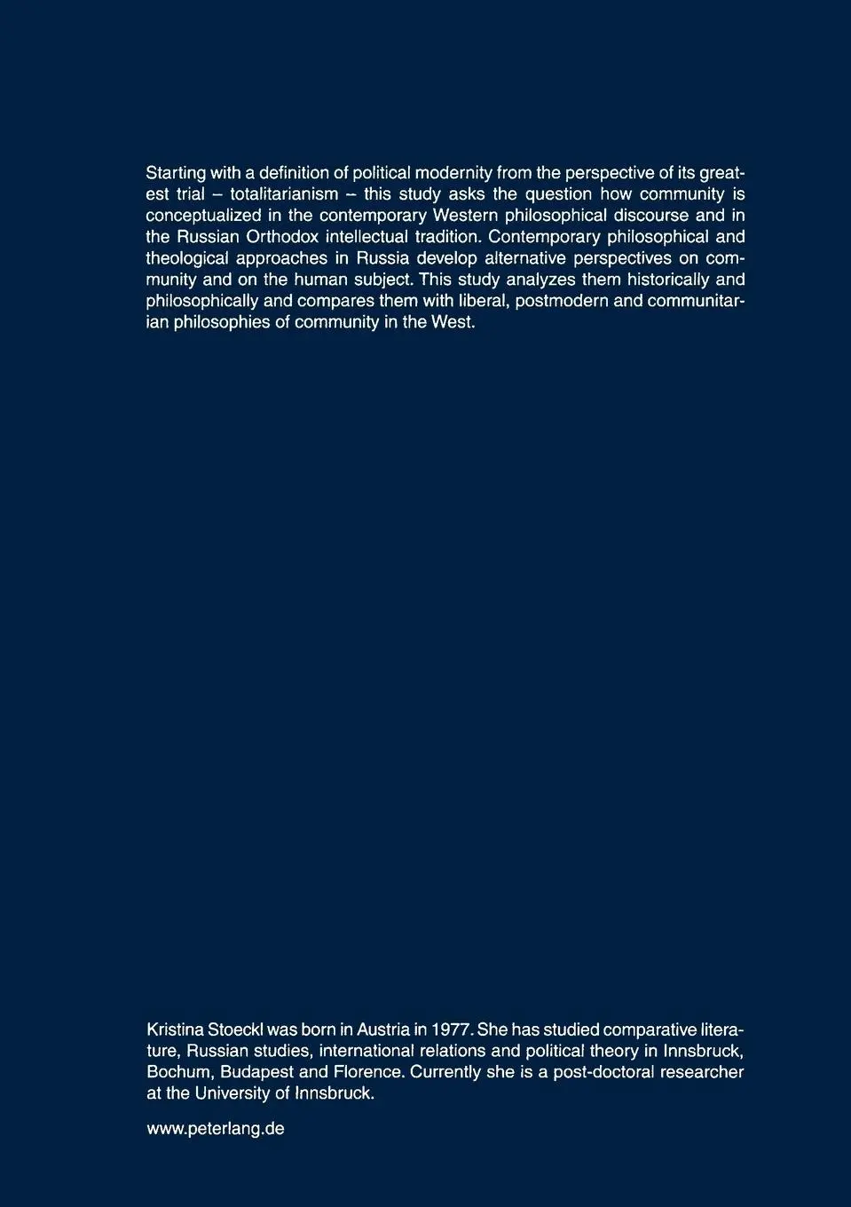 Rückseite: 9783631579367 | Community after Totalitarianism | Kristina Stoeckl | Taschenbuch