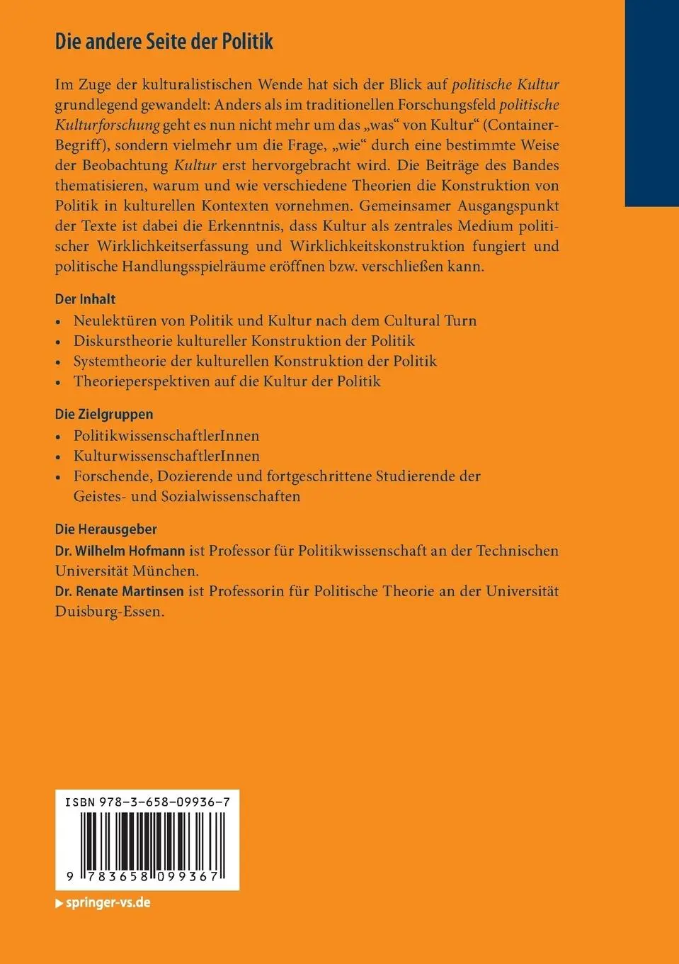 Rückseite: 9783658099367 | Die andere Seite der Politik | Wilhelm Hofmann (u. a.) | Taschenbuch