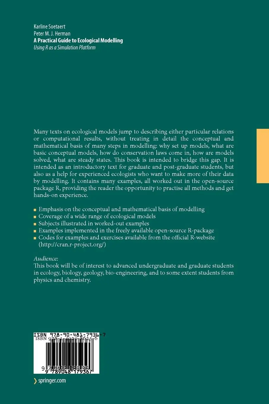 Rückseite: 9789048179367 | A Practical Guide to Ecological Modelling | Peter M. J. Herman (u. a.)