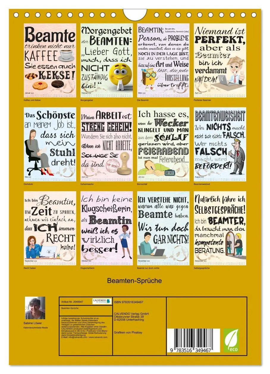 Bild: 9783516349467 | Beamten-Sprüche (Wandkalender 2026 DIN A4 hoch), CALVENDO...