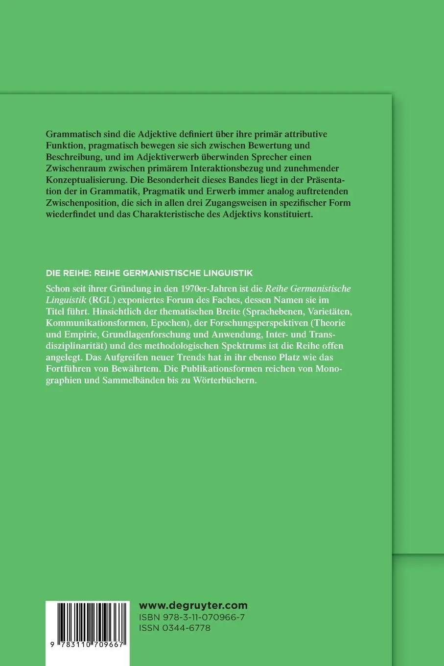 Rückseite: 9783110709667 | Adjektive | Grammatik, Pragmatik, Erwerb | Carolin Baumann (u. a.)