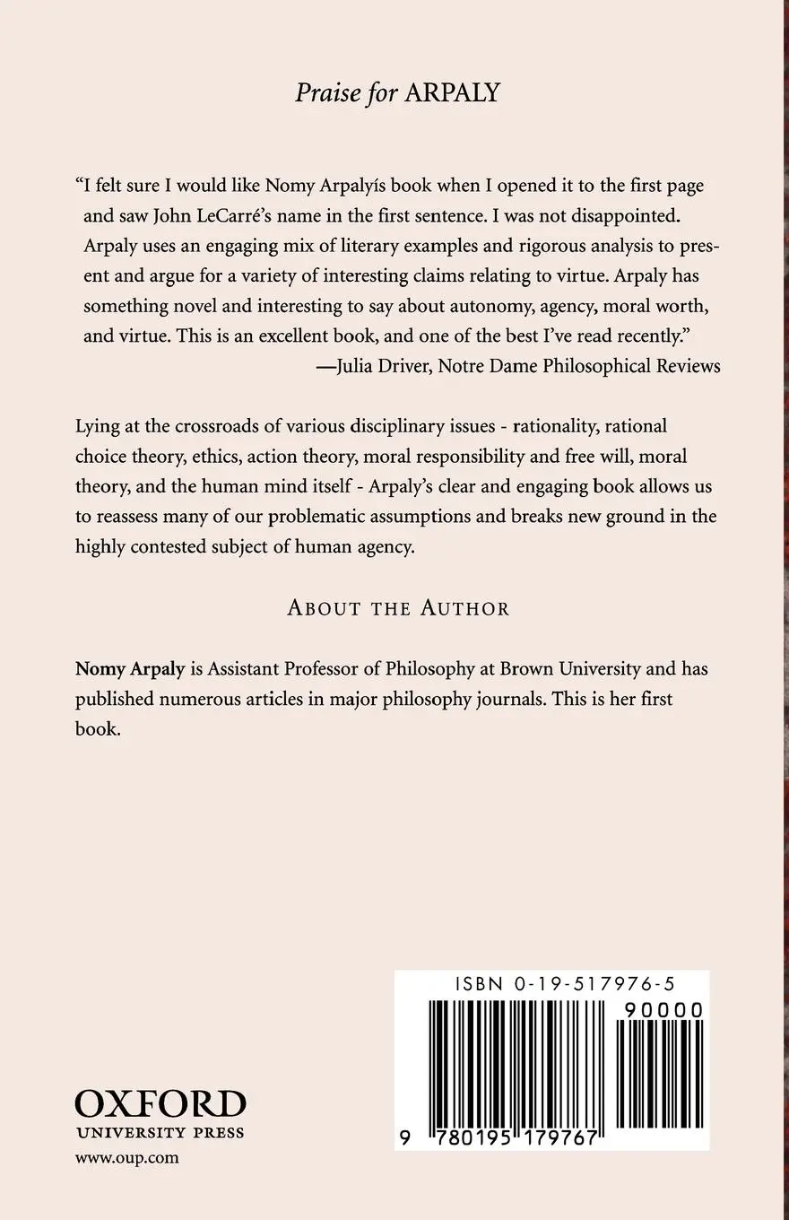 Rückseite: 9780195179767 | Unprincipled Virtue | An Inquiry Into Moral Agency | Nomy Arpaly