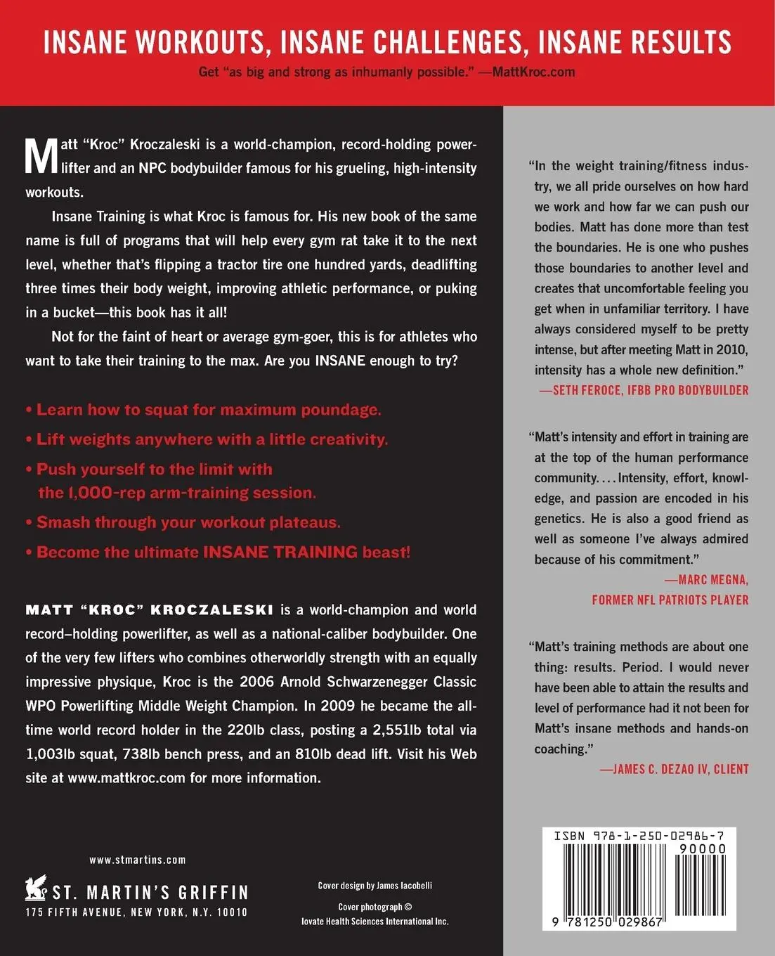 Rückseite: 9781250029867 | Insane Training | Matt Kroczaleski | Taschenbuch | Englisch | 2014