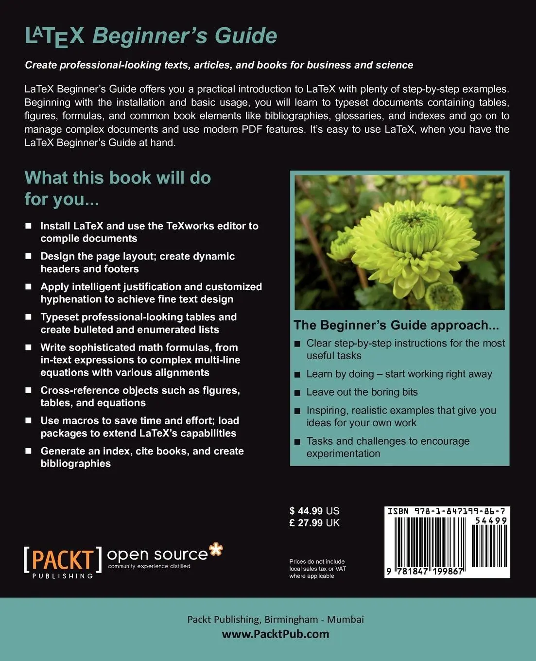 Rückseite: 9781847199867 | Latex Beginner's Guide | Stefan Kottwitz | Taschenbuch | Englisch