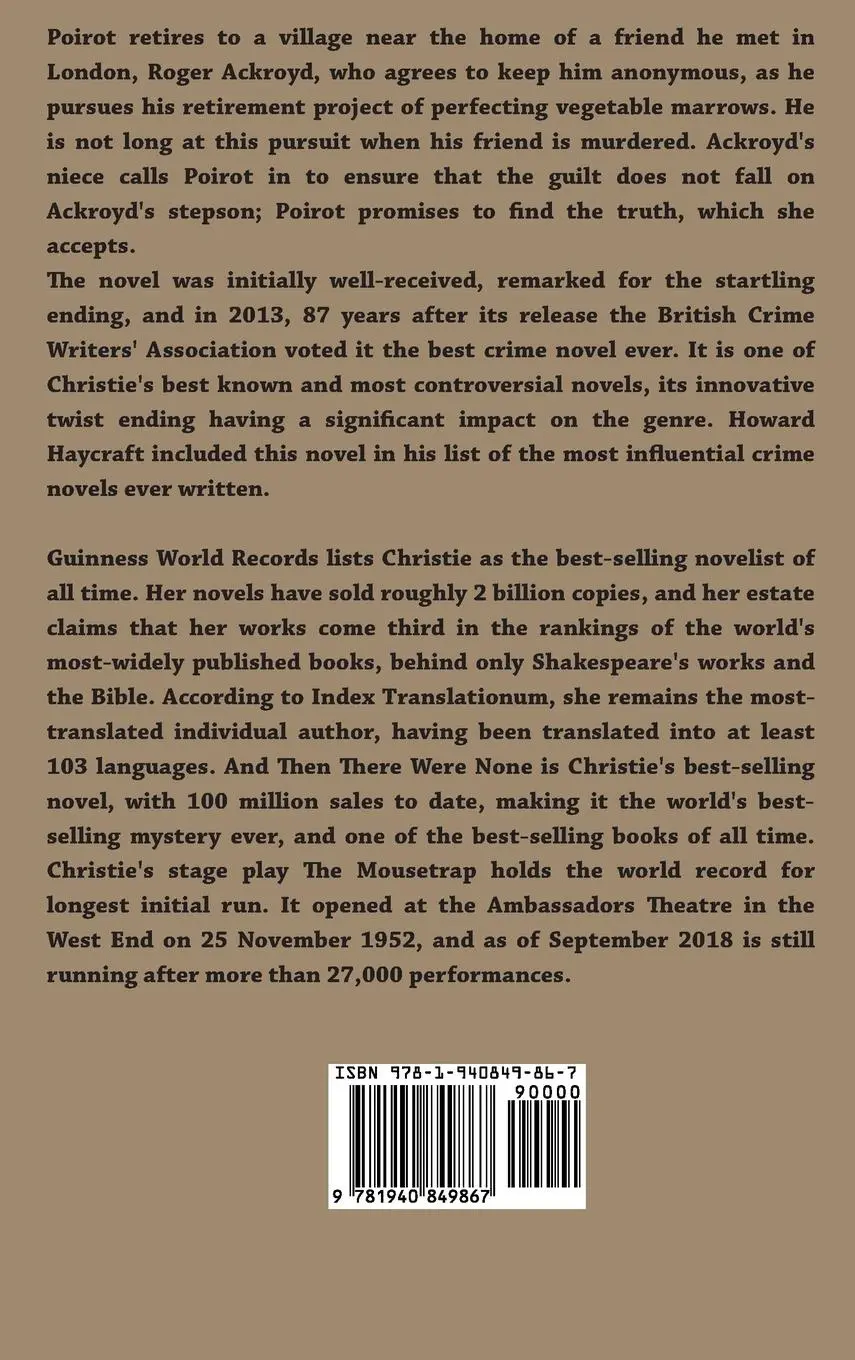 Rückseite: 9781940849867 | The Murder of Roger Ackroyd | Agatha Christie | Buch | Gebunden | 2019