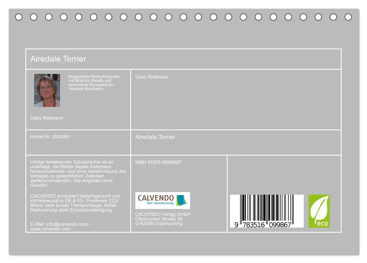 Bild: 9783516099867 | Airedale Terrier (Tischkalender 2026 DIN A5 quer), CALVENDO...