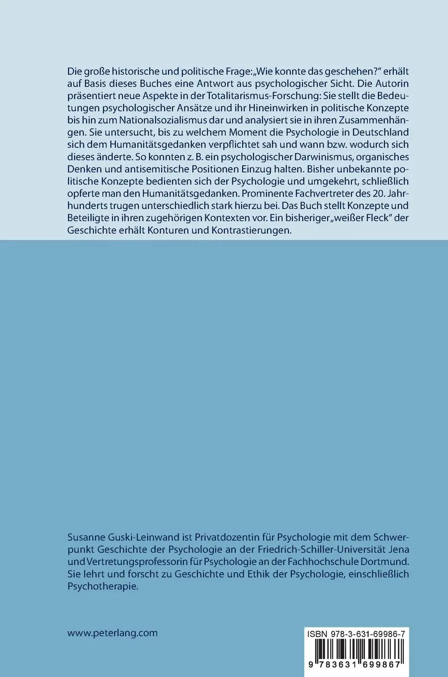 Rückseite: 9783631699867 | Psychologie und Totalitarismus | Susanne Guski-Leinwand | Buch | 2016