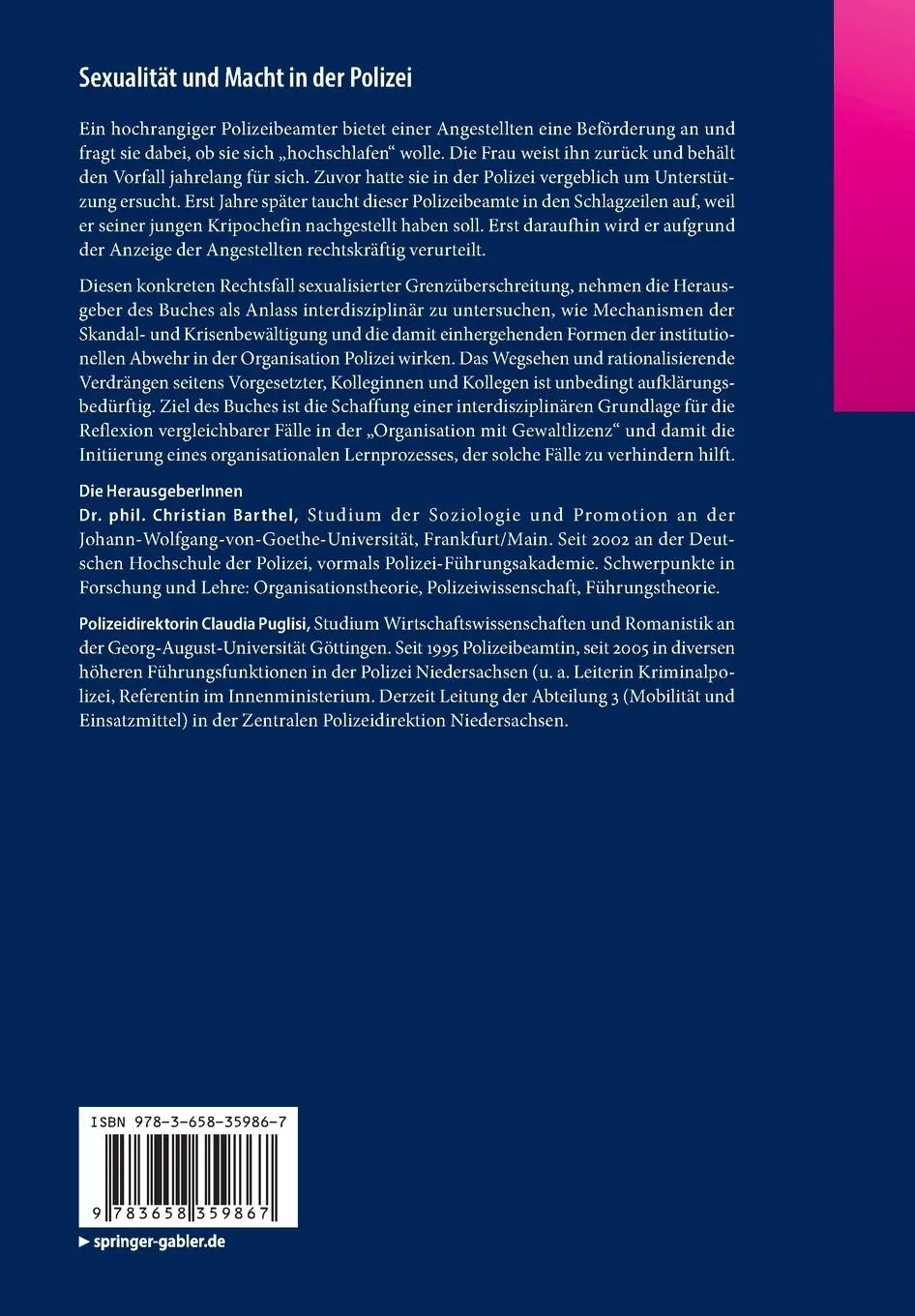 Rückseite: 9783658359867 | Sexualität und Macht in der Polizei | Claudia Puglisi (u. a.) | Buch