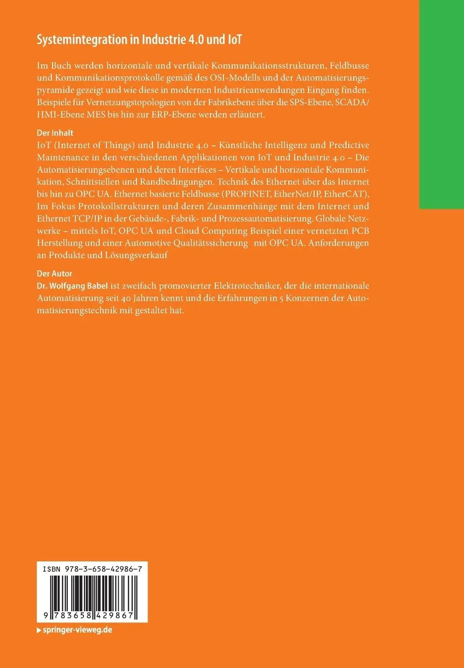 Rückseite: 9783658429867 | Systemintegration in Industrie 4.0 und IoT | Wolfgang Babel | Buch
