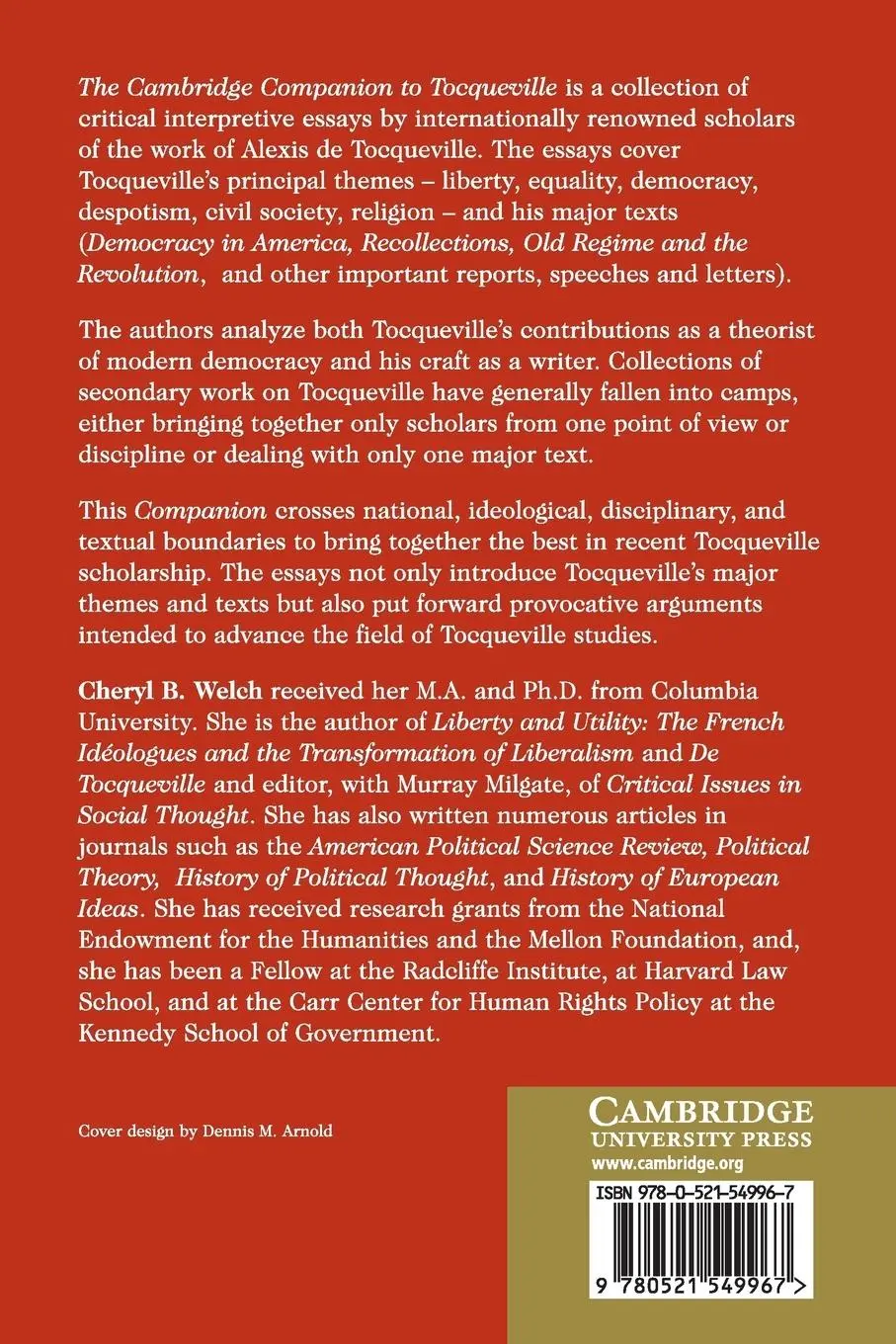 Rückseite: 9780521549967 | Camb Companion Tocqueville | Cheryl B. Welch | Taschenbuch | Englisch