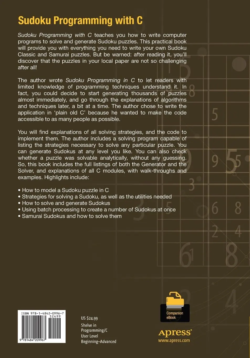 Rückseite: 9781484209967 | Sudoku Programming with C | Giulio Zambon | Taschenbuch | xiv | 2015