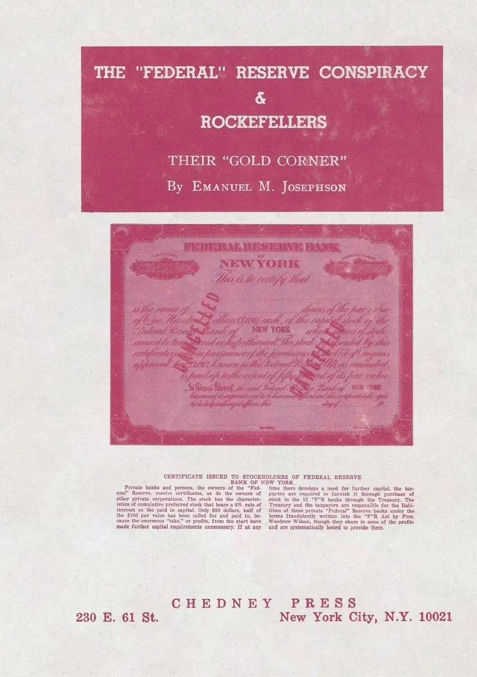 Cover: 9782925369967 | The "Federal" Reserve Conspiracy &amp; Rockefellers | Emanuel M. Josephson