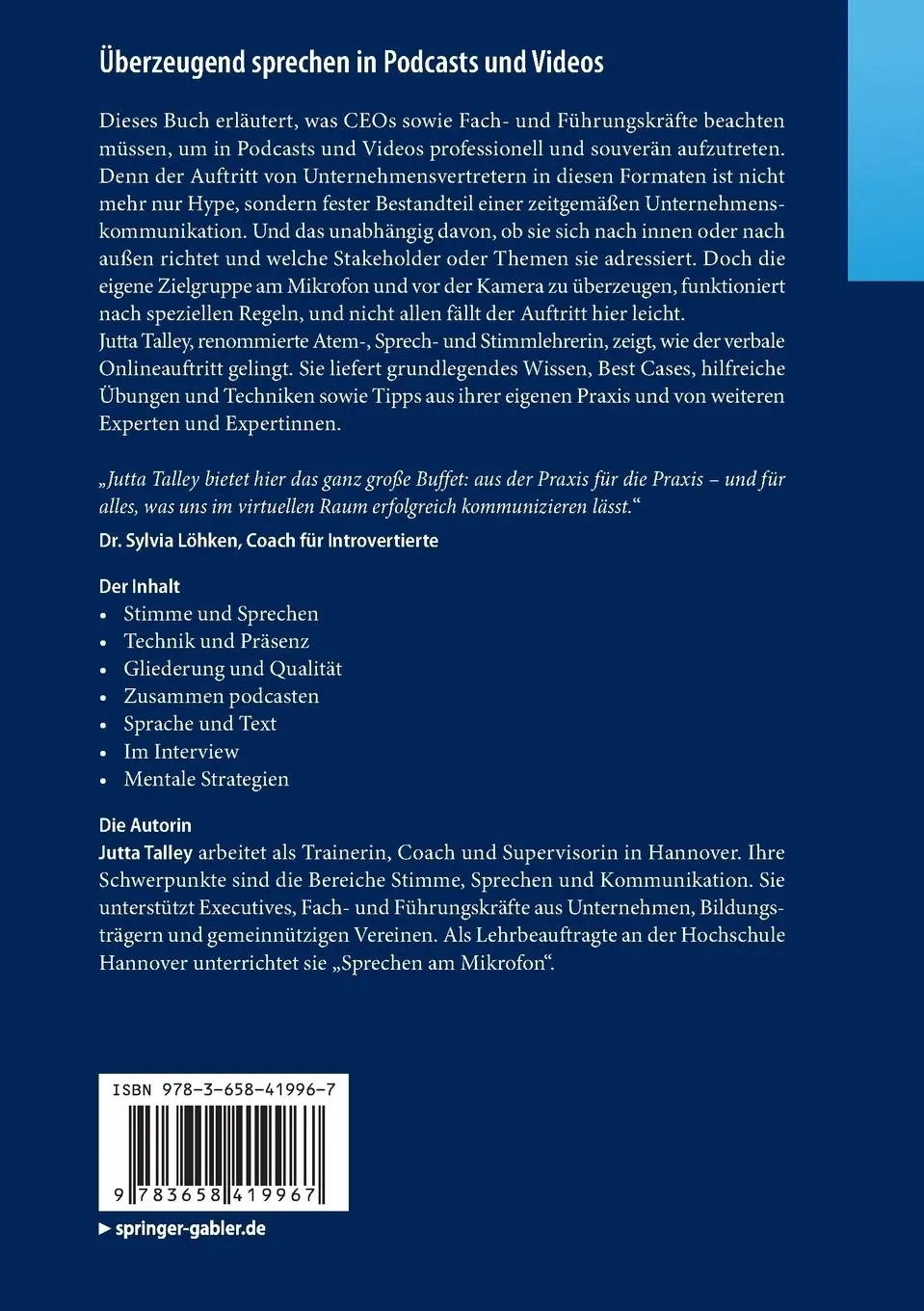 Rückseite: 9783658419967 | Überzeugend sprechen in Podcasts und Videos | Jutta Talley | Buch