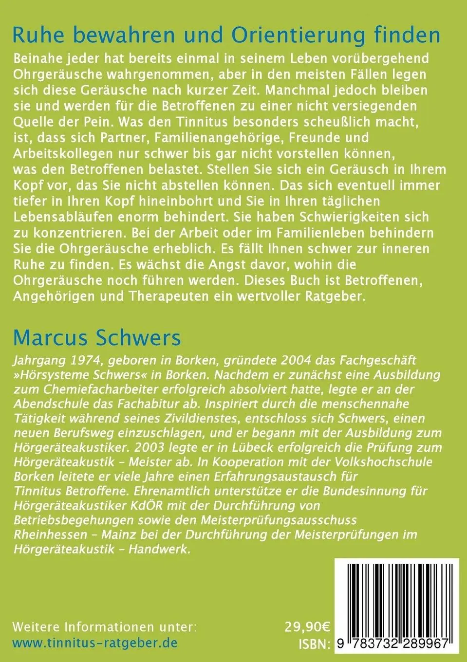 Rückseite: 9783732289967 | Tinnitus Ratgeber | Marcus Schwers | Taschenbuch | 180 S. | Deutsch