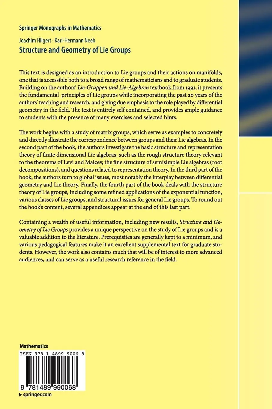 Rückseite: 9781489990068 | Structure and Geometry of Lie Groups | Karl-Hermann Neeb (u. a.) | x
